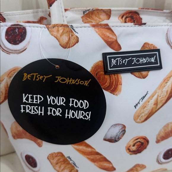 Betsey Johnson White/Brown/ "Croissants/Jam/French Pastry Print Lunch Tote Bag - Picture 3 of 5